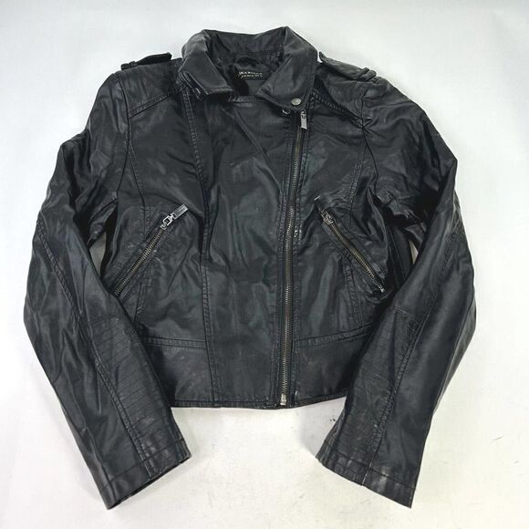 Lika Rulla Women's Black Faux Leather Jacket Size Medium Long Sleeve Motorcycle - Picture 1 of 13